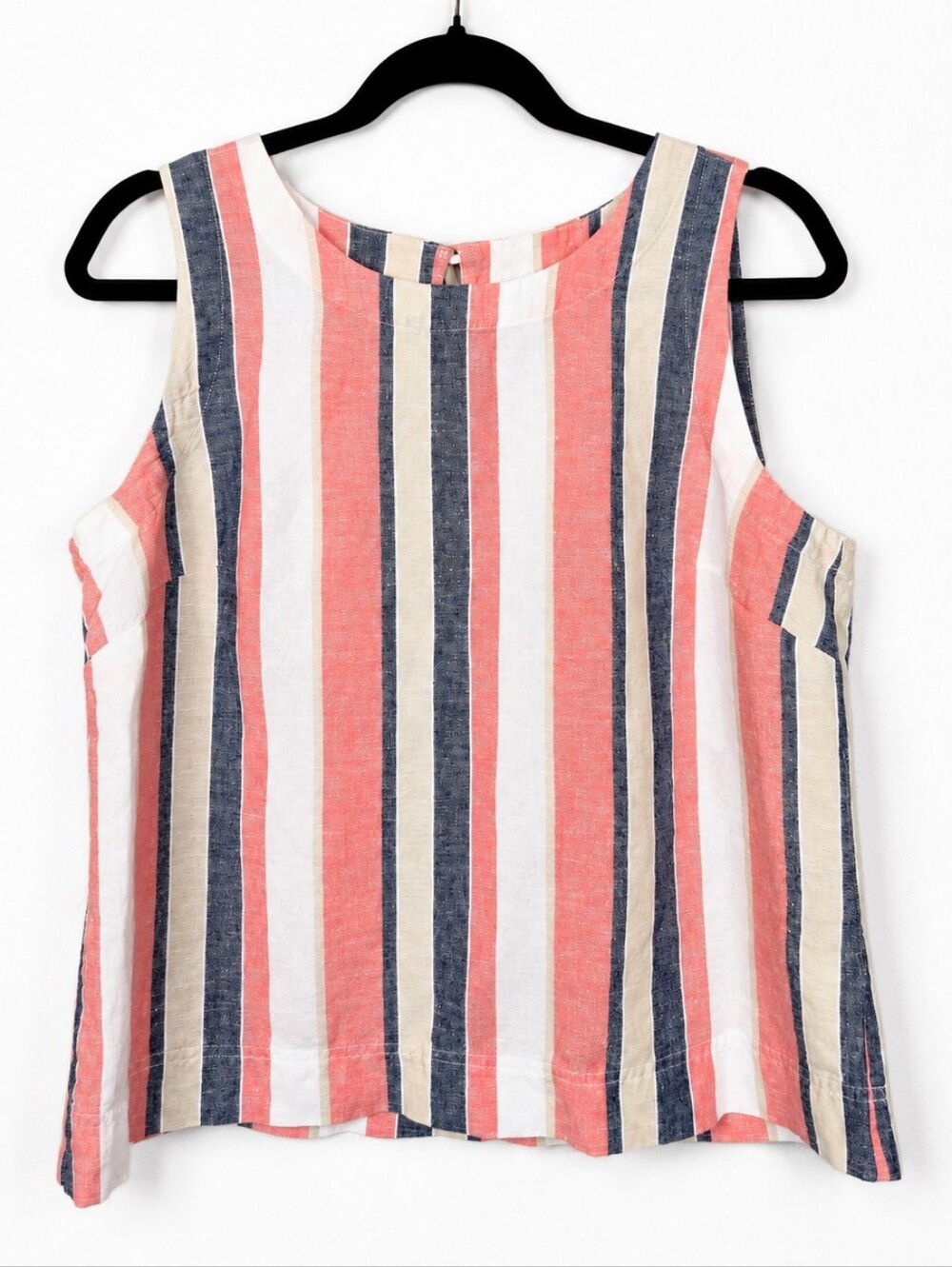Liz Claiborne Linen Cotton Striped Sleeveless Tank Top Coastal Preppy Medium